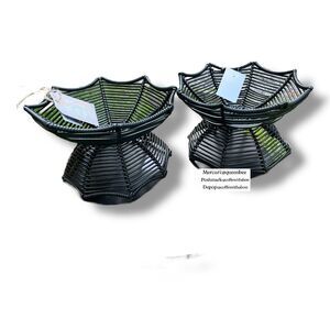 Elevated Wicker Rattan Spiderweb Bowls Halloween Boho Farmhouse Cottage